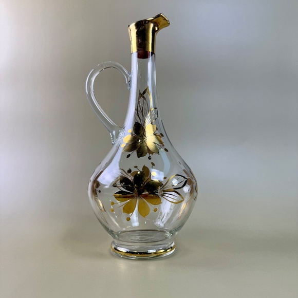 Vintage Glass Handblown Cruet Decanter – Floral Gold Detail - Picture 2 of 16